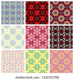 Colored set with flower elements. Floral seamless pattern. 