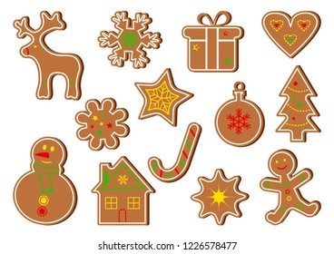 Colored set of ginger cookies. Vector illustration