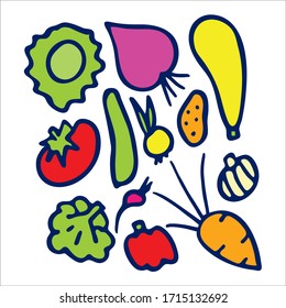 Colored set of hand drawn vegetables.