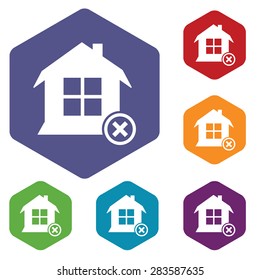 Colored set of hexagon icons with house and cross, isolated on white