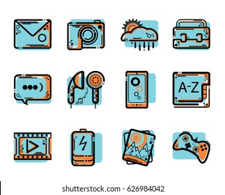 Colored set of icons for mobile 