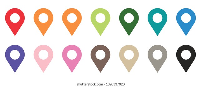 Colored set of map pointers. Location symbol isolated on white background