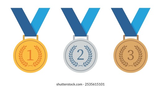 Colored set of medals. Bronze, silver, and gold medal
