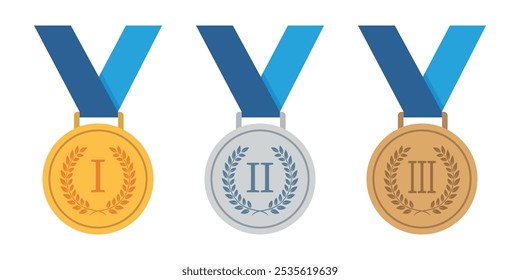 Colored set of medals. Bronze, silver, and gold medal	
