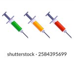 Colored set of medical syringes for injections. medical equipment