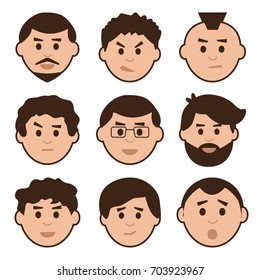 Colored set of men with different emotions, vector illustration