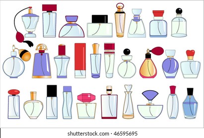 The colored set of perfume bottles