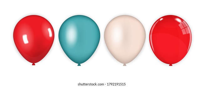 colored set of red, blue, pink balloons isolated on white background, vector illustration. EPS10