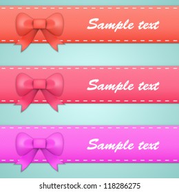 Colored set ribbons with bows and tails, Ribbon name text, Vector illustration