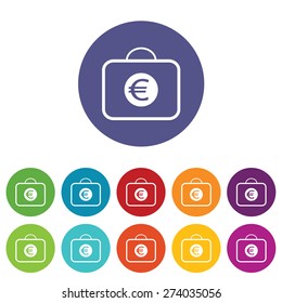 Colored set of round icons with bag and euro symbol on it