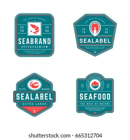 Colored set of seafood labels and badges.