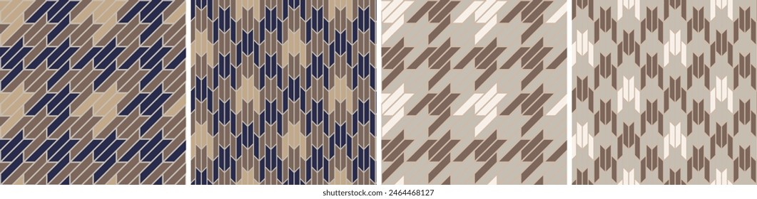 Colored set seamless a large checked pattern with notched corners suggestive of a canine tooth. Straight and oblique vector texture. A houndstooth jacket. Used in cloth for jackets and suits curtain