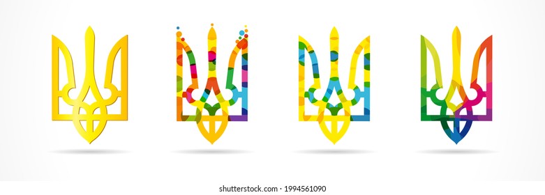 Colored set of Ukraine emblems - classic, bubbles and stained. Vector Illustration for national  Ukrainian holiday Independence day or Constitution day. Template design for anniversary greeting card