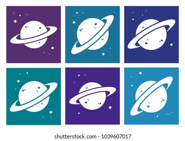 Colored set of white planet icon. Vector illustration
