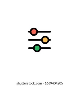 Colored Settings sliders, Filters vector icon. This icon use for admin panels, ebsite, interfaces, mobile apps. Stock Vector illustration isolated on white background.