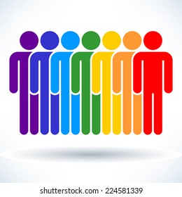 Colored seven people (man figure) with gray drop shadow isolated on white background in simple flat style. Graphic clip-art design elements save in vector illustration 8 eps