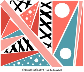 colored shapes of the part patterns of the black lines stripes white green circles, blue triangles, mesh, mosaic, print for textiles, printing, design