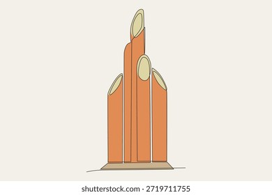 Colored Sharp bamboo monument. Surabaya concept one-line drawing