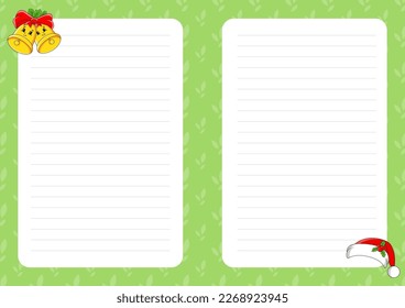 Colored sheet template for notes. Paper page for journal, notebook, diary, letters, schedule, organizer. Cute cartoon character. Lined sheet. Vector illustration.