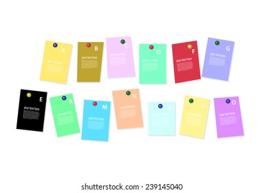 colored sheets of paper on white background with place for your text