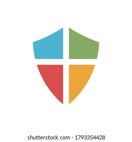 Farbiges Schild Symbol mit Kreuz. Sicherheitskonzept für den Schutz. Datenschutzsymbol. Stock-Vektorgrafik einzeln auf weißem Hintergrund.