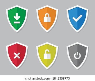 conjunto de escudos coloreados icono plano, símbolo y vector,Se puede usar para web, impresión y móvil