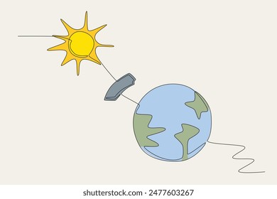 Colored a shield that protects the earth from the sun. World ozone day concept one-line drawing