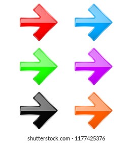 Colored shiny 3d arrows. Glass web icons. Vector illustration isolated on white background