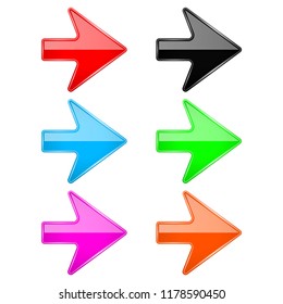 Colored shiny 3d arrows. Glass web icons. Vector illustration isolated on white background