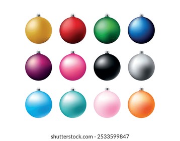 Colored shiny Christmas Balls icon set vector. Christmas baubles in different colors icon set vector isolated on a white background. Set of colorful christmas balls graphic design element