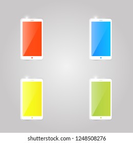 Colored shiny glass mobile phone icons on gray background. Vector illustration .