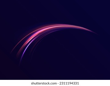 Colored shiny sparks of spiral wave. Curved bright speed line swirls. Shiny wavy path. Rotating dynamic neon circle. Magic golden swirl with highlights. Glowing swirl bokeh effect. vector png - Shutterstock ID 2311194331