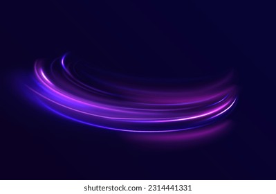 Colored shiny sparks of spiral wave. Curved bright speed line swirls. Shiny wavy path. Rotating dynamic neon circle. Magic golden swirl with highlights. Glowing swirl bokeh effect. vector png