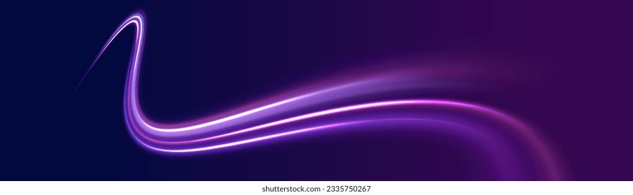 Colored shiny sparks of spiral wave. Curved bright speed line swirls. Shiny wavy path. Rotating dynamic neon circle. Magic golden swirl with highlights. Glowing swirl bokeh effect. vector