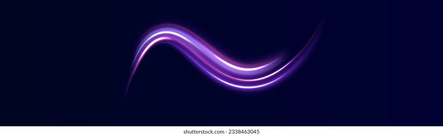 Colored shiny sparks of spiral wave. Curved bright speed line swirls. Shiny wavy path. Rotating dynamic neon circle. Magic golden swirl with highlights. Glowing swirl bokeh effect. vector