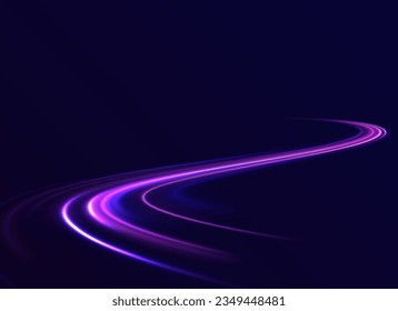 Colored shiny sparks of spiral wave. Curved bright speed line swirls. Shiny wavy path. Rotating dynamic neon circle. Magic golden swirl with highlights. Glowing swirl bokeh effect. vector