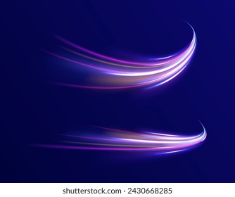 Colored shiny sparks of spiral wave. Curved bright speed line swirls. Shiny wavy path. Rotating dynamic neon circle. Magic golden swirl with highlights. Glowing swirl bokeh effect vector