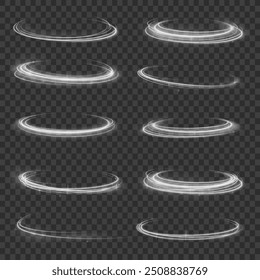 Farbige glänzende Funken der Spiralwelle. Vektorkomet mit großem Staub. Imitation des Austritts von kalter Luft aus der Klimaanlage.