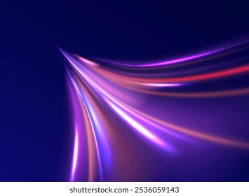 Colored shiny sparks of spiral wave. Curved bright speed line swirls. Shiny wavy path. Rotating dynamic neon circle. Magic golden swirl with highlights. Glowing swirl bokeh effect. vector