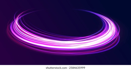 Colored shiny sparks of spiral wave. Curved bright speed line swirls. Shiny wavy path. Rotating dynamic neon circle. Magic golden swirl with highlights. Glowing swirl bokeh effect. vector png