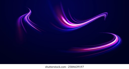 Colored shiny sparks of spiral wave. Curved bright speed line swirls. Shiny wavy path. Rotating dynamic neon circle. Magic golden swirl with highlights. Glowing swirl bokeh effect. vector png