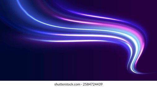 Colored shiny sparks of spiral wave. Curved bright speed line swirls. Shiny wavy path. Rotating dynamic neon circle. Magic golden swirl with highlights. Glowing swirl bokeh effect. vector png