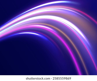 Colored shiny sparks of spiral wave. Curved bright speed line swirls. Shiny wavy path. Rotating dynamic neon circle. Magic golden swirl with highlights. Glowing swirl bokeh effect. vector png