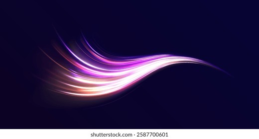Colored shiny sparks of spiral wave. Curved bright speed line swirls. Shiny wavy path. Rotating dynamic neon circle. Magic golden swirl with highlights. Glowing swirl bokeh effect. vector png