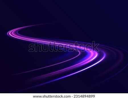 Colored shiny sparks of spiral wave. Curved bright speed line swirls. Shiny wavy path. Rotating dynamic neon circle. Magic golden swirl with highlights. Glowing swirl bokeh effect. vector png 商業照片 © 