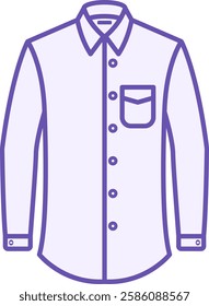 Colored Shirt Icon. Vector Drawing. Clothing Made of Light Fabric with a Collar and Long Sleeves. Buttons and Pocket. Fashion Concept