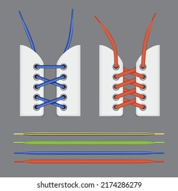 Colored shoelace. Realistic textile lacing rope for sneakers decent vector fashioned templates collection isolated
