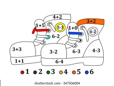 Colored shoes as coloring counting for little kids - vector