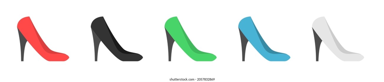Juego de iconos vectoriales de zapatos de color. Icono de la vista lateral de los zapatos en la ilustración vectorial de colores diferentes