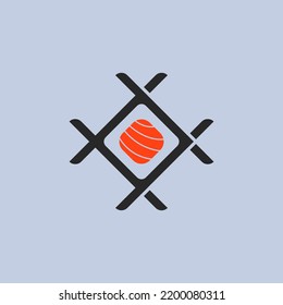 Logo de pescado Shusi de color con espacio negativo
